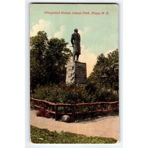 Wergeland Statue Island Park Fargo ND Vintage Postcard Antique